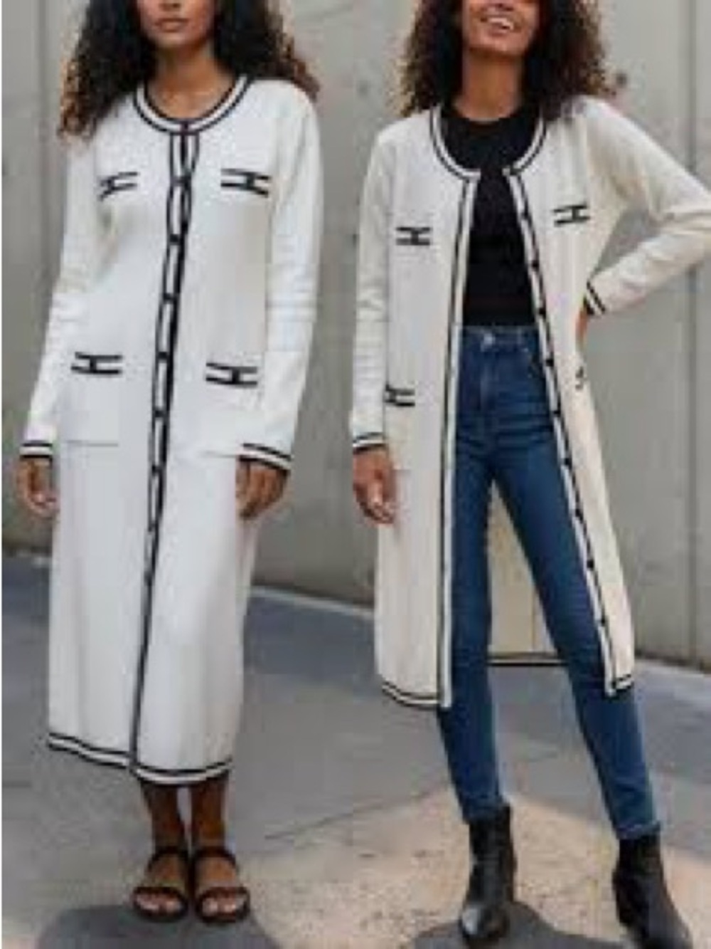 KARL LAGERFELD PARIS Contrast Trim Long Dress Cardigan Seeater Top Striped M NWT